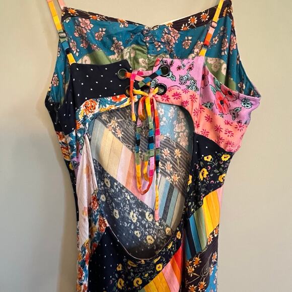 Free People Fiona Maxi Bodycon Dress Confetti Rainbow Striped Floral Boho M - Picture 9 of 11